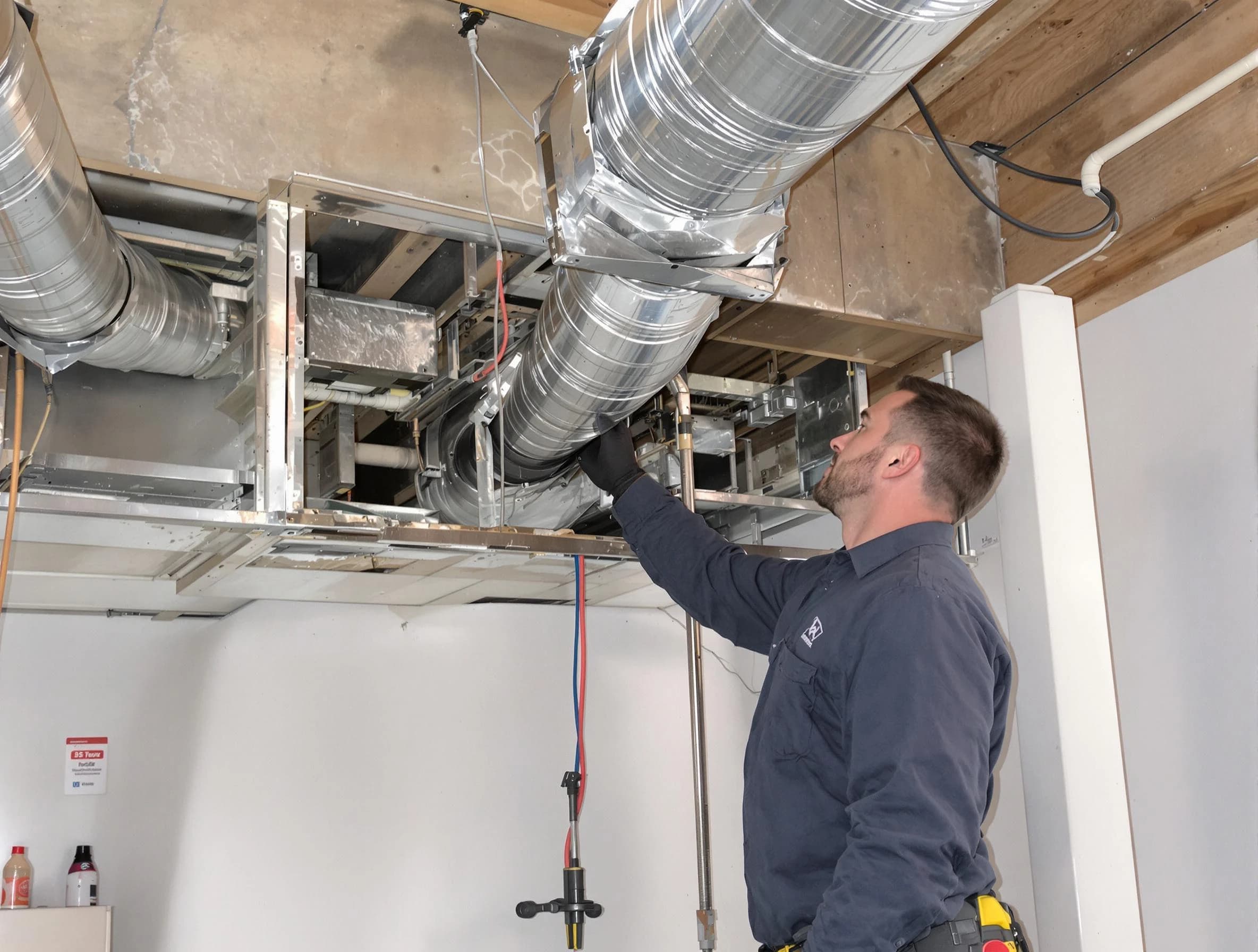 Holladay Air Duct Cleaning technician performing professional air duct repair using specialized tools in Holladay