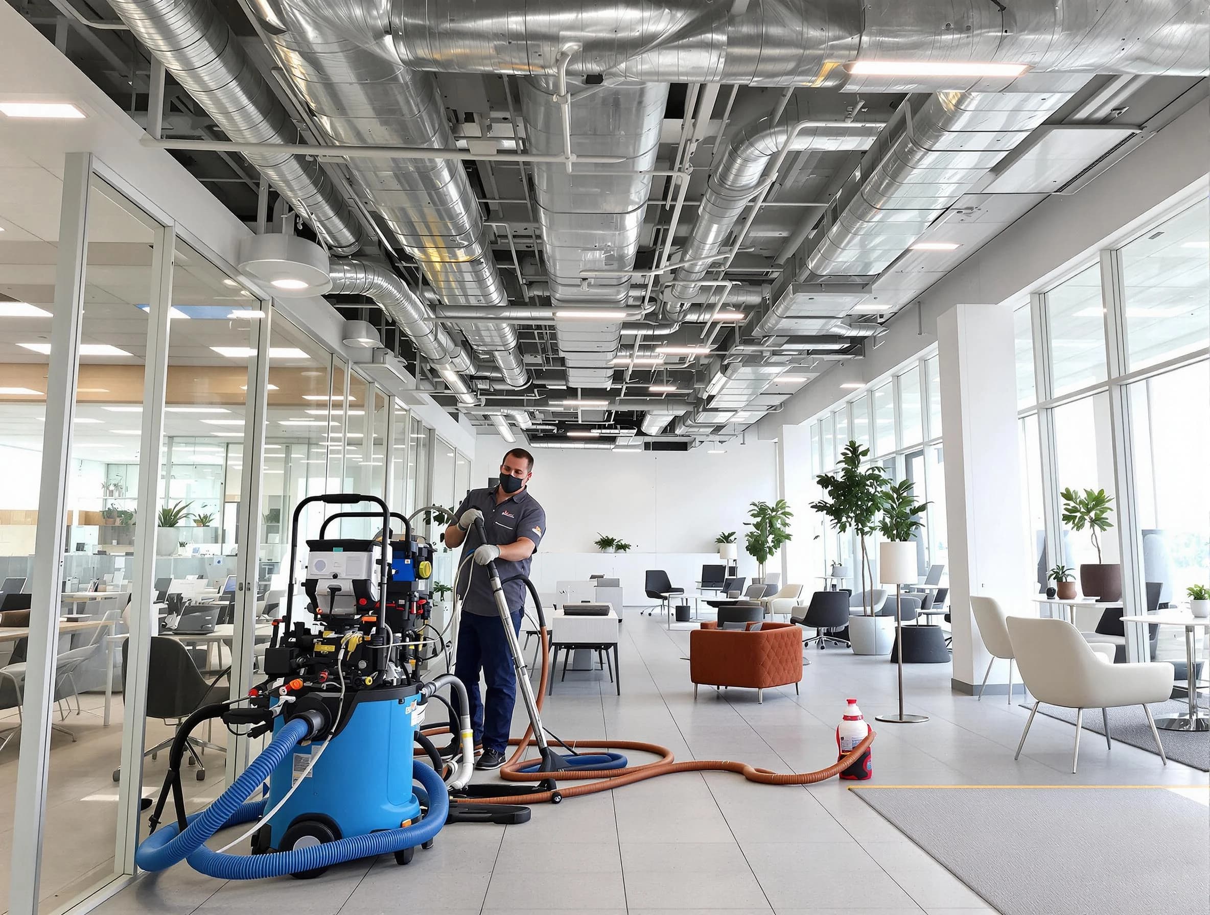 Holladay Air Duct Cleaning team conducting comprehensive commercial duct cleaning at a business location in Holladay